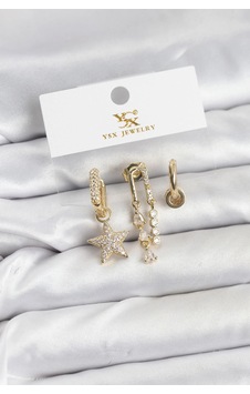 Mey İthalat Pirinç Gold Renk Zirkon Taşlı Yıldız Vintage Model Ysx Trio Küpe Seti Çok Renkli Mey İthalat Pirinç Gold Renk Zirkon Taşlı Yıldız Vintage Model Ysx Trio Küpe Seti Çok Renkli