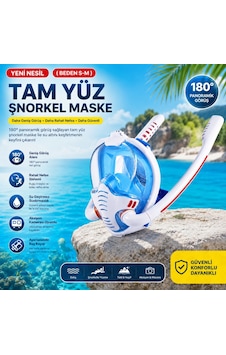 Hymark Çift Tüplü Şnorkel Maskesi S-m Beden Tam Kuru Dalış Yüzme Maskesi Full Face Dalış Gözlüğü Beyaz - Mavi Hymark Çift Tüplü Şnorkel Maskesi S-m Beden Tam Kuru Dalış Yüzme Maskesi Full Face Dalış Gözlüğü Beyaz - Mavi