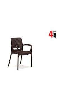 4 Adet Rattan Kollu Kahve Sandalye Balkon Bahçe Teras Kahve 4 Adet Rattan Kollu Kahve Sandalye Balkon Bahçe Teras Kahve