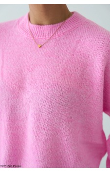 CEMO Bisiklet Yaka Oversize Triko Kazak Pembe CEMO Bisiklet Yaka Oversize Triko Kazak Pembe