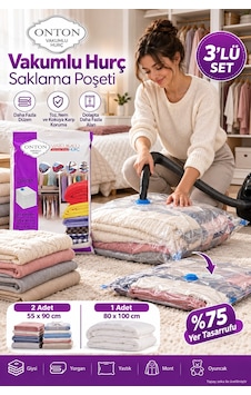 Vakumlu Hurç 3 Lü Set 2 Adet 55x90 Cm 1 Adet 80x100 Cm Vakumlu Saklama Poşeti Çok Renkli