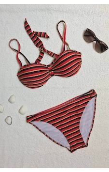 Dagi Straplez Destekli Push-Up Çizgili Kırmızı Bikini Takımı Dagi Straplez Destekli Push-Up Çizgili Kırmızı Bikini Takımı