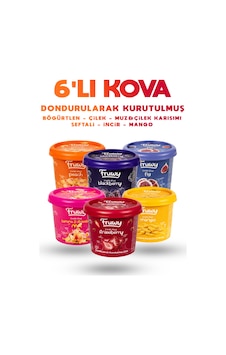 Freeze Dried Kova 6'lı Paket Çilek, Mango, Böğürtlen, Şeftali, İncir, Muz & Çilek Karışımı Freeze Dried Kova 6'lı Paket Çilek, Mango, Böğürtlen, Şeftali, İncir, Muz & Çilek Karışımı