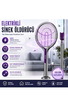 Polham 105 Cm Uzatılabilir Elektrikli Sinek Öldürücü Raket, Şarjlı 2800v Yüksek Voltajlı, 360 Dönebilen Başlıklı Sinek Öldürücü 1 Adet Polham 105 Cm Uzatılabilir Elektrikli Sinek Öldürücü Raket, Şarjlı 2800v Yüksek Voltajlı, 360 Dönebilen Başlıklı Sinek Öldürücü 1 Adet