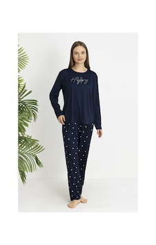 Estiva Kadın Kalp Alt Desenli Soft Uzun Kollu Pijama Takımı Lacivert Estiva Kadın Kalp Alt Desenli Soft Uzun Kollu Pijama Takımı Lacivert