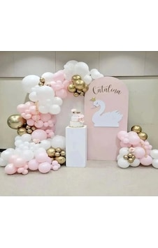 Gold Krom Beyaz Makaron Pembe 100 Lü Balon Seti