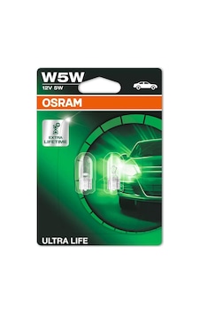 Osram T10 W5w Ultralife Plaka Park İçmekan Ampulü, 12v 2'li Paket, Universal Uzun Ömürlü Orijinal Sarı Renk