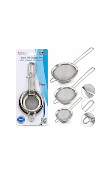 İbico İ22-122 Tel Süzgeç Mini 5-7-8cm Metal Sap 8.5-10.5-10.5cm 3 Adet Set Metal Çerçece- 12'li Paket