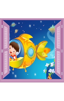 Çocuk Odası Bebek Odası Pencere Poster Duvar Kağıdı Uzay Aracı Çocuk Odası Bebek Odası Pencere Poster Duvar Kağıdı Uzay Aracı