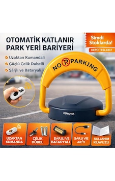 Perkotek Uzaktan Kumandalı Otomatik Park Bariyeri Şarjlı, Katlanır, Çelik Dübel Dahil