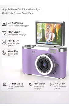 4k Dijital Retro Video Kamera 48mp 15x Zoom Flaşlı Dijital Vlog Fotoğraf Makinesi Türkçe Mor - 883561173 4k Dijital Retro Video Kamera 48mp 15x Zoom Flaşlı Dijital Vlog Fotoğraf Makinesi Türkçe Mor - 883561173