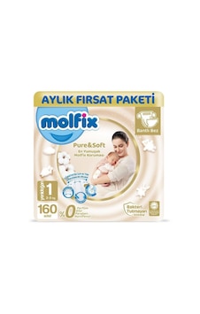 Molfix Pure&Soft Bantlı Bez 1 Numara Yenidoğan 160 Adet Süper Fırsat Paketi