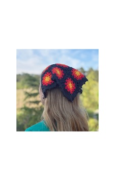 Tığ İşi Örgü Üçgen Bandana: Saç Bandı Füme Füme