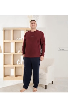 Pijamoni Erkek Battal Bisiklet Yaka Penye Uzun Kol Pijama Takımı 6700/8 - 1 Adet Bordo