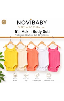 Novibaby 5'li İp Askılı Bebek Body Seti Pamuklu Çıtçıtlı Yazlık Zıbın Çocuk I Softtouch Collection Çok Renkli Novibaby 5'li İp Askılı Bebek Body Seti Pamuklu Çıtçıtlı Yazlık Zıbın Çocuk I Softtouch Collection Çok Renkli