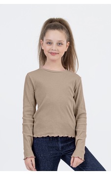 Bellamio Kids Fitilli Kız Çocuk Kahverengi Uzun Kollu Badi
