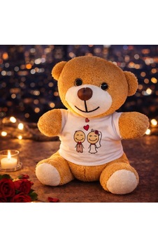Toptan Sevimli Gelin Damat Tişörtlü Peluş Oyuncak Ayıcık Sarı