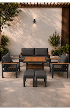 Sole Serisi Balkon Takımı, 2-1-1antrasit Bahçe Takımı, 2'li Koltuk 70x150, 2 Tekli Koltuk 70x70, Masa 70x110, 2 Puf Siyah Sole Serisi Balkon Takımı, 2-1-1antrasit Bahçe Takımı, 2'li Koltuk 70x150, 2 Tekli Koltuk 70x70, Masa 70x110, 2 Puf Siyah