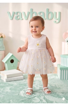 Kız Bebek Papatya Kabartma Desenli Çıtçıtlı Badi Zıbın Tütü Elbise-beyaz Kız Bebek Papatya Kabartma Desenli Çıtçıtlı Badi Zıbın Tütü Elbise-beyaz