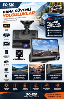 Sentinel Sc-120 3 Kameralı Araç İçi Kamera 1080p Wifi Dashcam 4.0" Ips Ekran Sentinel Sc-120 3 Kameralı Araç İçi Kamera 1080p Wifi Dashcam 4.0" Ips Ekran