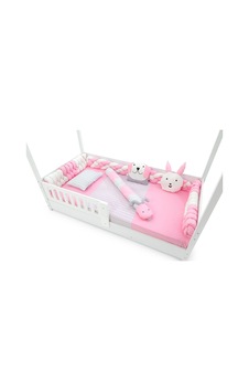 Montessorri Uyku Seti, 100x200, %100 Koton, 10 Parça, Nevresim 155 215 Pembe Pembe