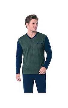 Pierre Cardin 6143 Erkek Uzun Kollu V Yaka Jakarlı Pijama Takımı-haki