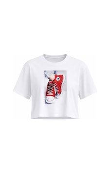 Kadın Beyaz Sneaker Baskılı Pamuklu Crop Tişört Beyaz Kadın Beyaz Sneaker Baskılı Pamuklu Crop Tişört Beyaz