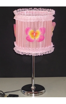 Pembe Kelebekli Kız Çocuk Odası Abajur Pembe
