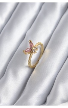 Gold Renk Pembe Zirkon Taşlı Kelebek Model Kadın Yüzük - Pembe Gold Renk Pembe Zirkon Taşlı Kelebek Model Kadın Yüzük - Pembe