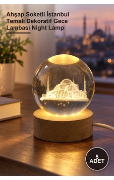 5 Adet 3d Kristal Cam Küre Led Lamba Ahşap Soketli İstanbul Temalı Dekoratif Gece Lambası Night Lamp Diğer