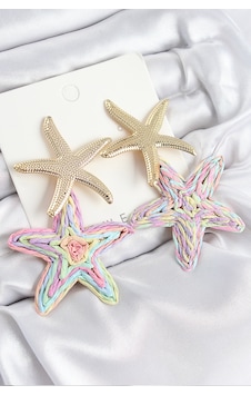 Pirinç Sallantılı Rainbow Deniz Yıldızı Model Gold Renk Hasır Küpe Altın Pirinç Sallantılı Rainbow Deniz Yıldızı Model Gold Renk Hasır Küpe Altın