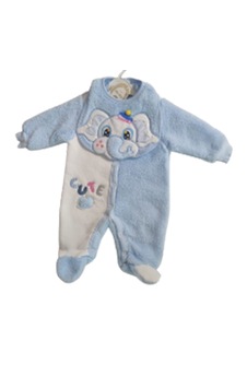 Cute Bebek Tulum Erkek Peluş Mavi Önlüklü Takım Fil Resimli Mavi