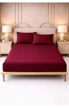 More Home Çift Kişilik Lastikli Çarşaf Seti + 2 Yastık Kılıfı Bordo