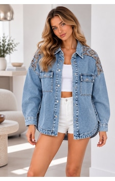 Lima Mavi Kadın Açık Mavi Etnik Desenli Kot Ceket Oversize Çıtçıt Düğmeli Cepli Uzun Kollu Denim Gömlek Ceket Lima Mavi Kadın Açık Mavi Etnik Desenli Kot Ceket Oversize Çıtçıt Düğmeli Cepli Uzun Kollu Denim Gömlek Ceket