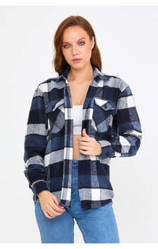 Cool Tarz Mavi Kadın Slim Fit Düğmeli Yaka Çift Cepli Oduncu Ekose Gömlek Mavi Mavi Cool Tarz Mavi Kadın Slim Fit Düğmeli Yaka Çift Cepli Oduncu Ekose Gömlek Mavi Mavi