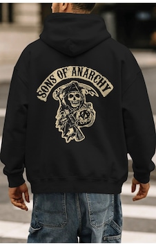 Sevbano Sons Of Anarchy Rock Metal Müzik Grubu Sırt Baskılı Unisex Oversi Siyah