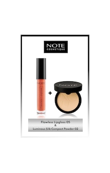 Note Cosmetics Flawless Lipgloss 05 - Turuncu & Luminous Silk Compact Pudra 02 Natural Beige Makyaj Seti Note Cosmetics Flawless Lipgloss 05 - Turuncu & Luminous Silk Compact Pudra 02 Natural Beige Makyaj Seti