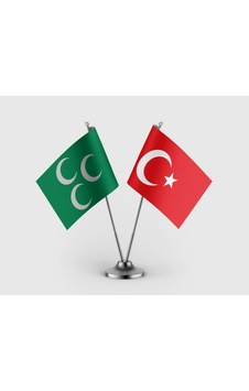 Üç Hilal Osmanlı Ve Türk Bayrağı İkili Saten Masa Bayrağı Takımı Diğer