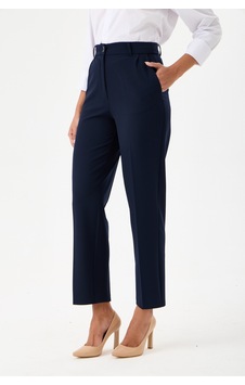 Velnara Moda Lacivert Dar Paça Cepli Yüksek Bel Dokuma Kumaş Kadın Pantolon Lacivert - 918311251 Lacivert