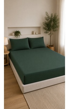 Çift Kişilik Lastikli Çarşaf Takımı 2 Adet Yastık Kılıflı 50x70 160x200+30 %100 Pamuk Koyu Yeşil Çift Kişilik Lastikli Çarşaf Takımı 2 Adet Yastık Kılıflı 50x70 160x200+30 %100 Pamuk Koyu Yeşil