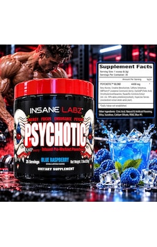 Insane Labz Psychotic Preworkout Blue Raspberry 35 Servis Aromalı Insane Labz Psychotic Preworkout Blue Raspberry 35 Servis Aromalı