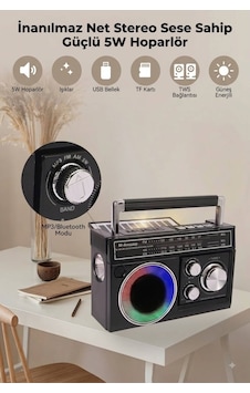 Nostalji Solar Enerjili Güneş Panelli Fm Radyo Şarj Edilebilir Bluetooth Hoparlör Rbg Işıklı Sd Kart Usb Ve El Fenerli Siyah - 911392134 Nostalji Solar Enerjili Güneş Panelli Fm Radyo Şarj Edilebilir Bluetooth Hoparlör Rbg Işıklı Sd Kart Usb Ve El Fenerli Siyah - 911392134