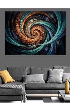 Altın Ve Lacivert Spiral Girdap Dekoratif Kanvas - Mdf Ahşap Tablo