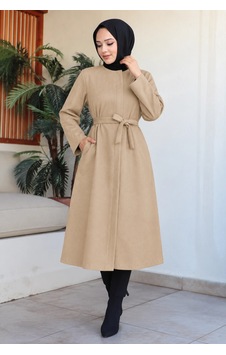Nevayla Moda Kuşaklı Süet Kumaş Kap Bej Nevayla Moda Kuşaklı Süet Kumaş Kap Bej