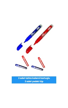 2 Adet Tahta Kalemi Kartuşlu 2 Adet Yedek Tüp Mavi Ve Kırmızı Çok Renkli