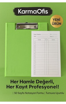 Satranç Notasyonlu Sekreterlik Seti 17x24 Cm 50 Sayfa Hamle Kayıt Formu Açık Yeşil Satranç Notasyonlu Sekreterlik Seti 17x24 Cm 50 Sayfa Hamle Kayıt Formu Açık Yeşil
