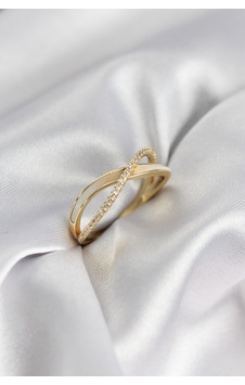 Zirkon Taşlı Sarmal Sedefli Gold Renk Kadın Yüzük Altın Altın Zirkon Taşlı Sarmal Sedefli Gold Renk Kadın Yüzük Altın Altın
