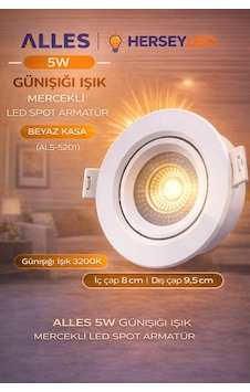 Alles 5w Günışığı Mercekli Led Spot Beyaz Kasa Gün Işığı Alles 5w Günışığı Mercekli Led Spot Beyaz Kasa Gün Işığı