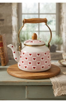 Ahşap Saplı Kampli Emaye Demlik Kettle 2,5 Lt Pembe Alv037