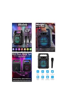 Mikrofonlu Bluetooth Hoparlör - Led Işıklı - Usb Şarjlı - Aux Destekli Açık Bej Mikrofonlu Bluetooth Hoparlör - Led Işıklı - Usb Şarjlı - Aux Destekli Açık Bej